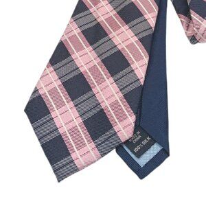 Tommy Hilfiger Silk Tie Men’s 61” Mauve Navy Woven Plaid 90s Preppy Classic New
